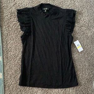 Black sleeveless turtleneck with ruffles